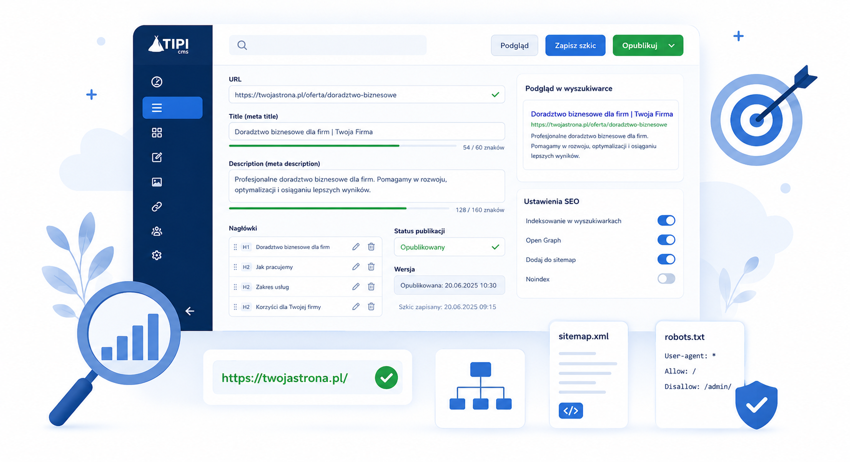 Możliwości publikacji i SEO w TIPIcms