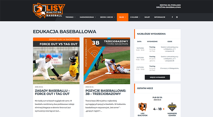 Wdrożenie TIPIcms dla klubu sportowego Lisy Białystok